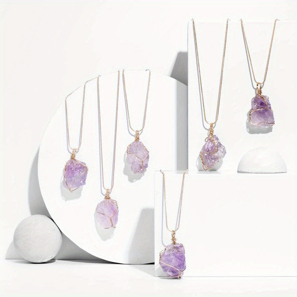 3 Pcs Natural Rock Quartz Pendant Necklace - MysticPavilion