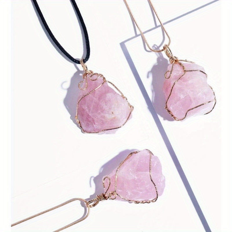 3 Pcs Natural Rock Quartz Pendant Necklace - MysticPavilion