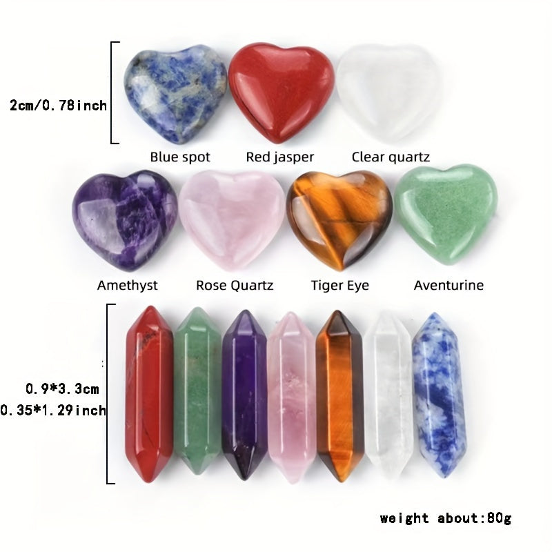 14 Pcs Chakra Stone Gift Box Set - Heart & Hexagon Gems for Love Attraction & Meditation - MysticPavilion