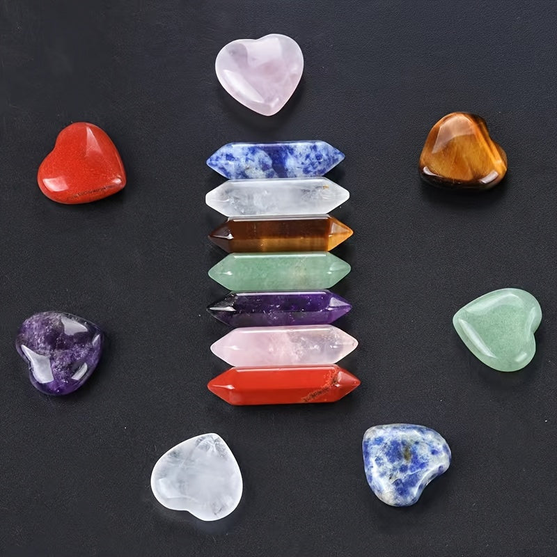 14 Pcs Chakra Stone Gift Box Set - Heart & Hexagon Gems for Love Attraction & Meditation - MysticPavilion