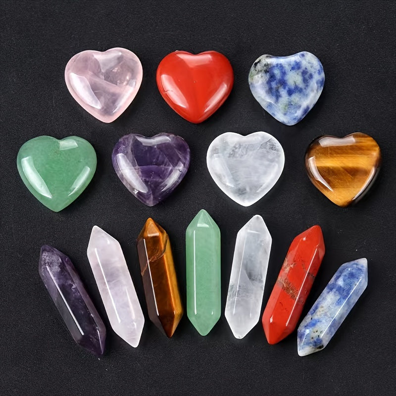 14 Pcs Chakra Stone Gift Box Set - Heart & Hexagon Gems for Love Attraction & Meditation - MysticPavilion