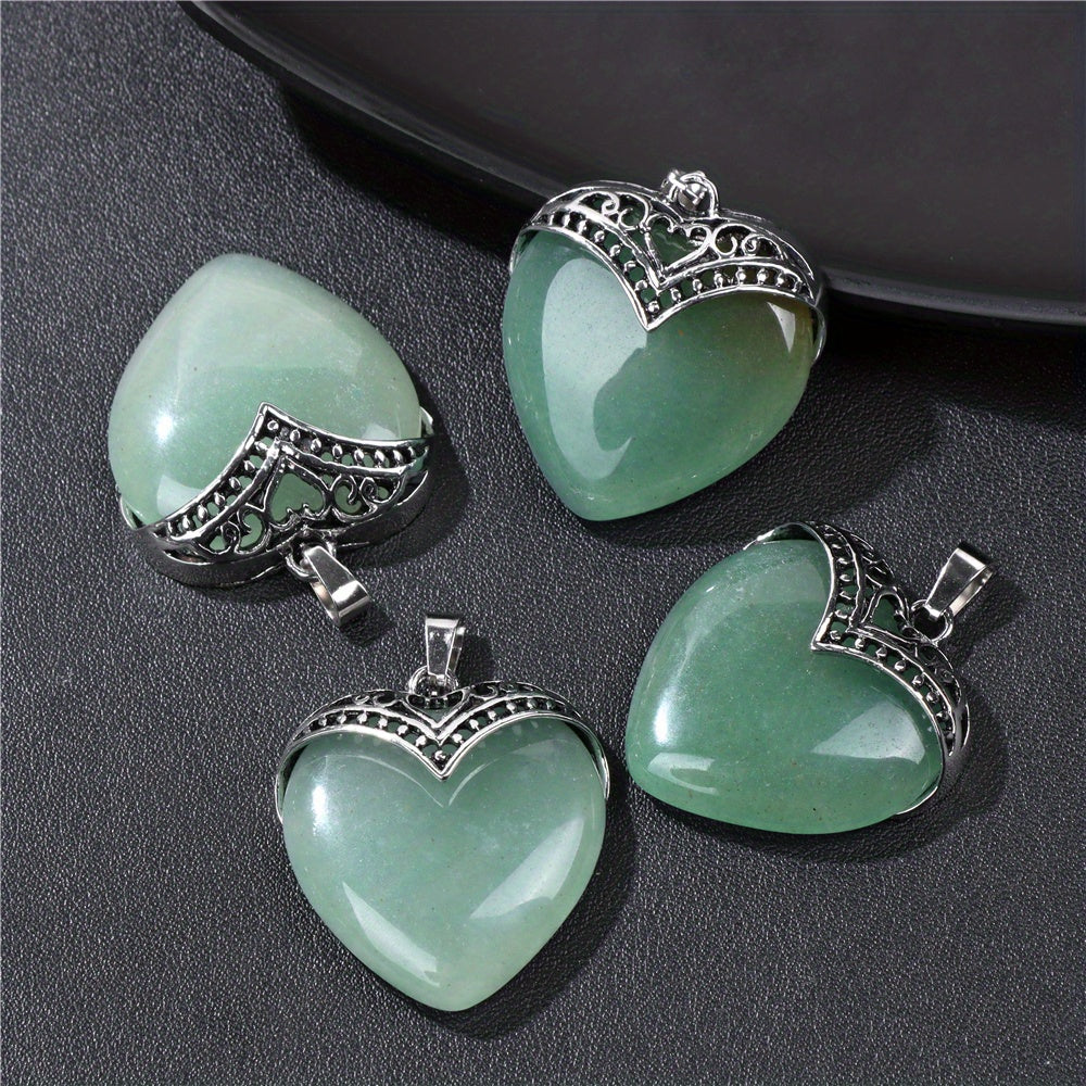 4 Pcs Large Natural Heart Crystal Necklace - Healing Pendant for Love and Spiritual Meditation - MysticPavilion