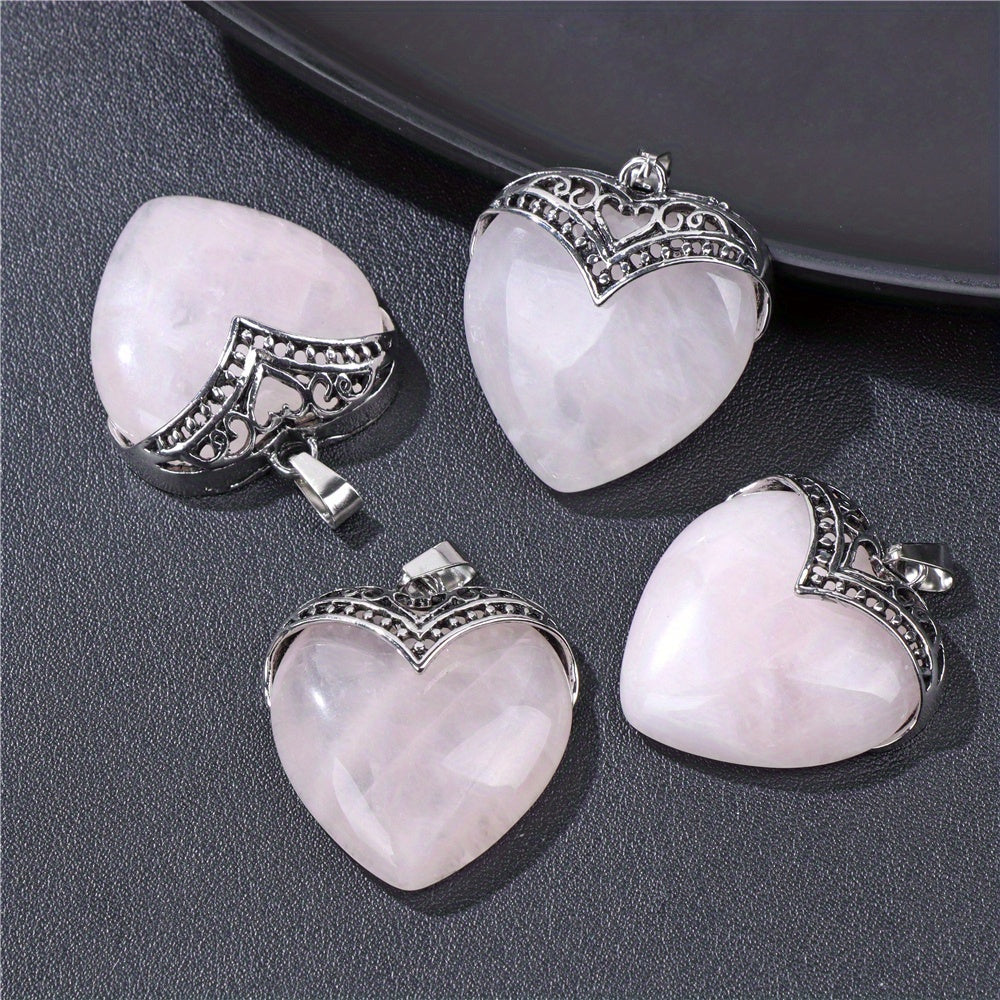 4 Pcs Large Natural Heart Crystal Necklace - Healing Pendant for Love and Spiritual Meditation - MysticPavilion
