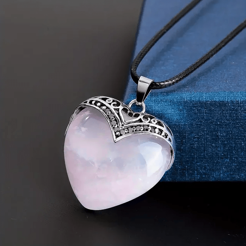 4 Pcs Large Natural Heart Crystal Necklace - Healing Pendant for Love and Spiritual Meditation - MysticPavilion