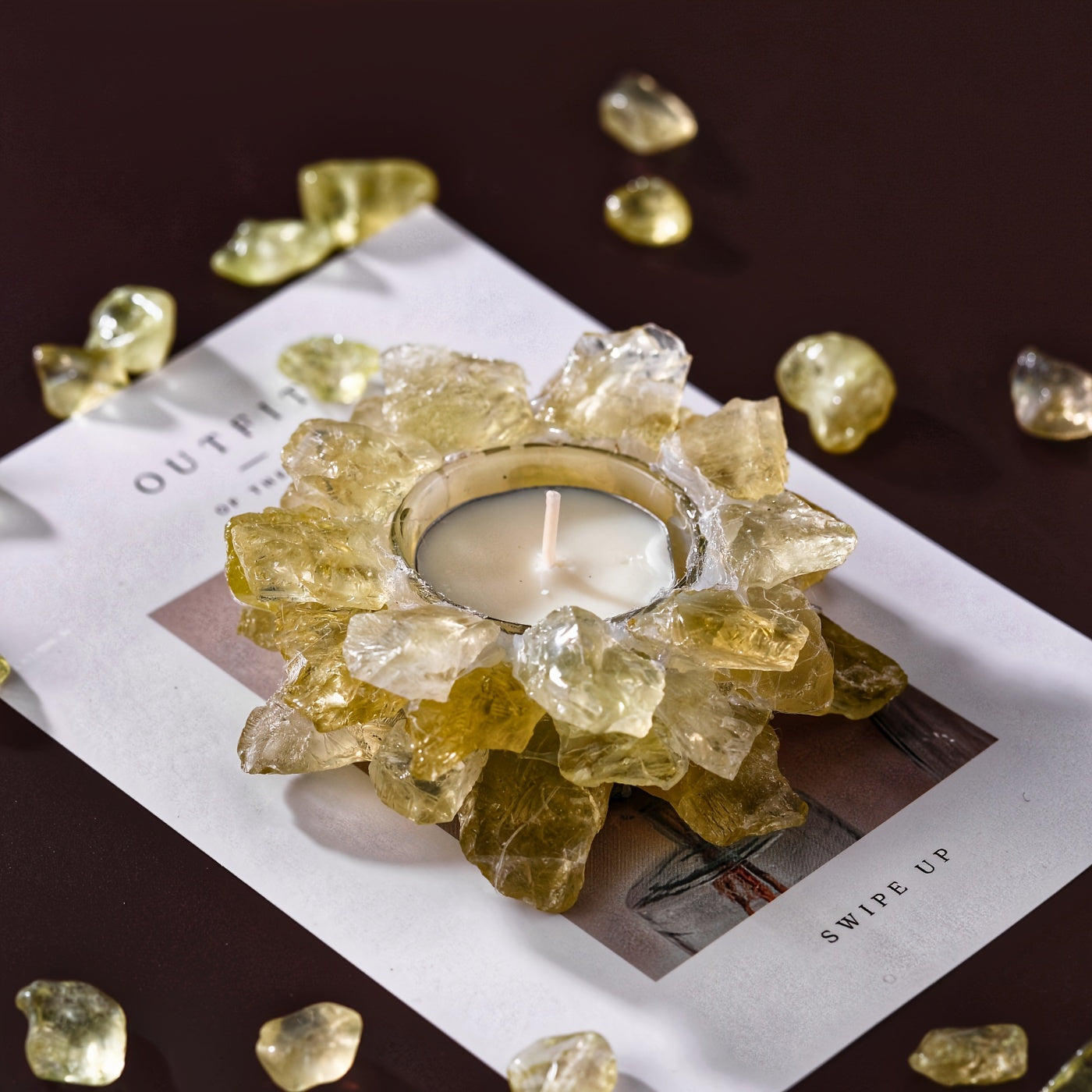 Natural Crystal Raw Stone Candle Holder For Healing - MysticPavilion
