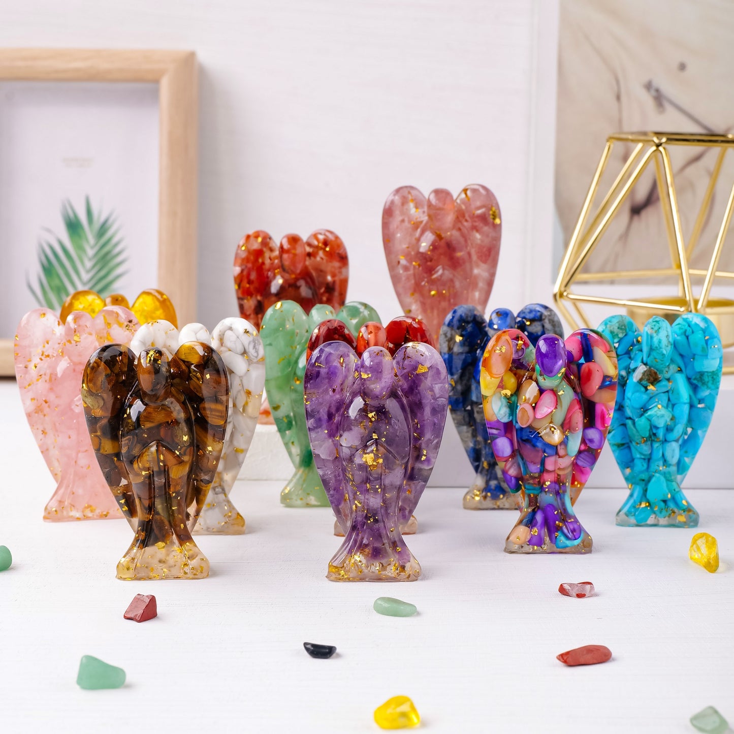 1 Pcs Natural Crystal Angel Statue - 3" Resin Gemstone Decoration for Reiki Healing - MysticPavilion