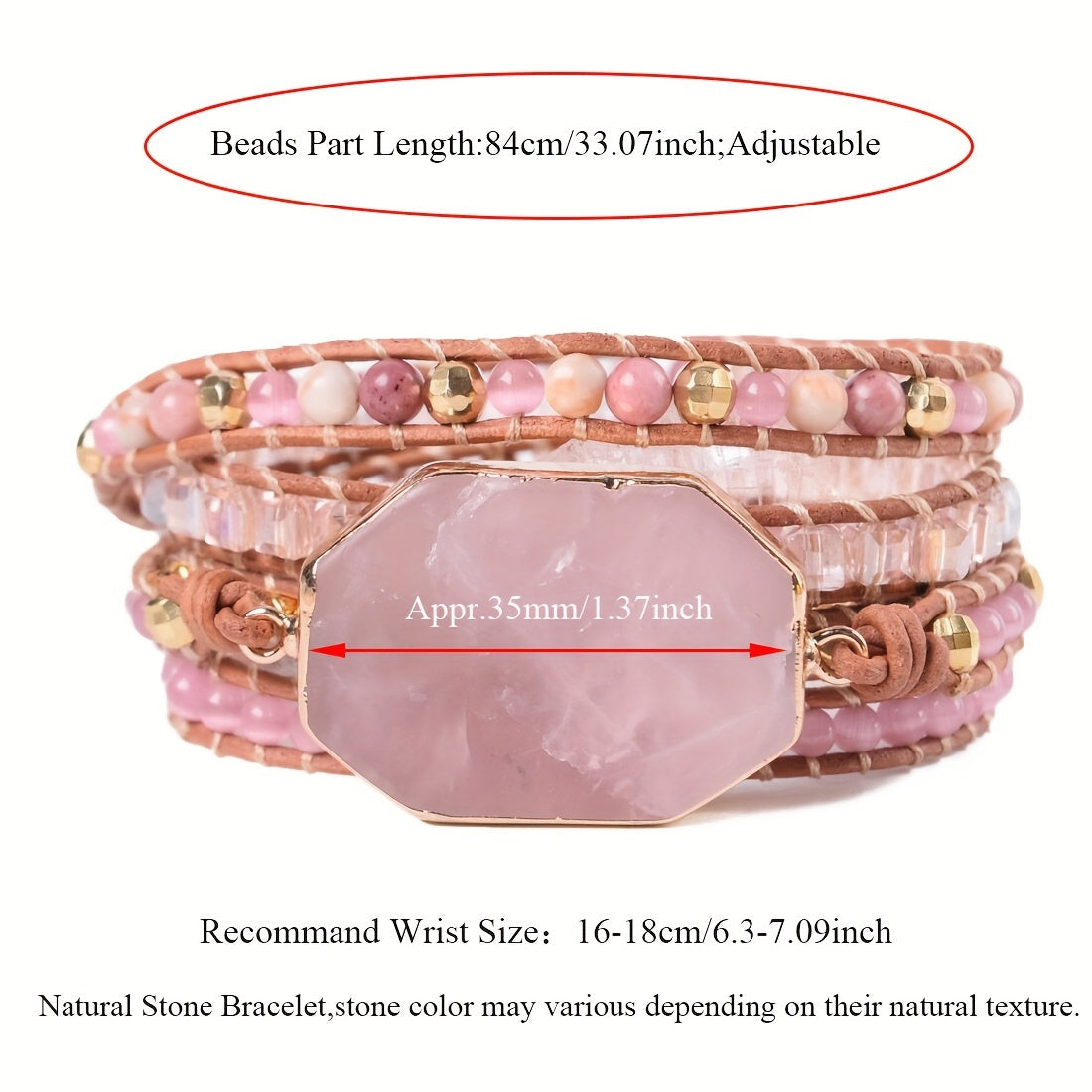 Boho Rose Quartz Wrap Leather Bracelet for Love & Harmony - MysticPavilion