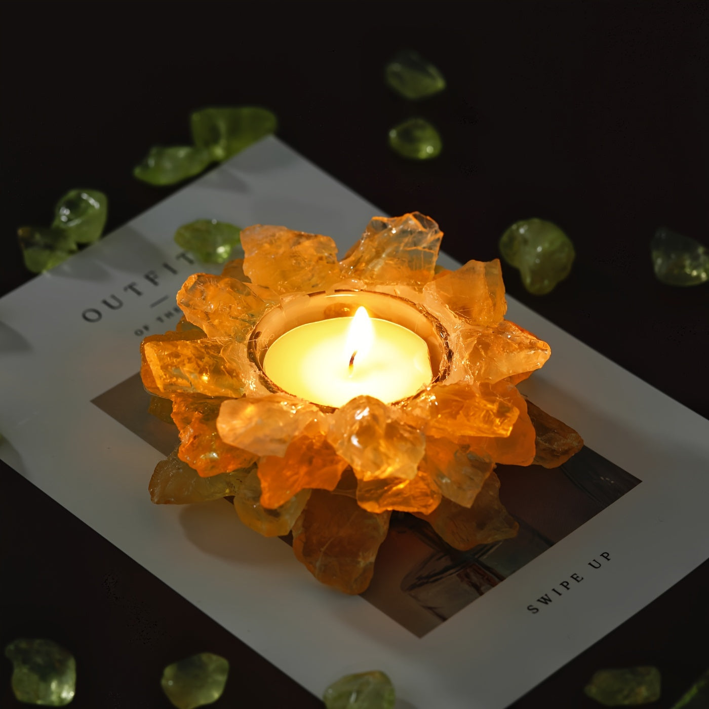 Natural Crystal Raw Stone Candle Holder For Healing - MysticPavilion