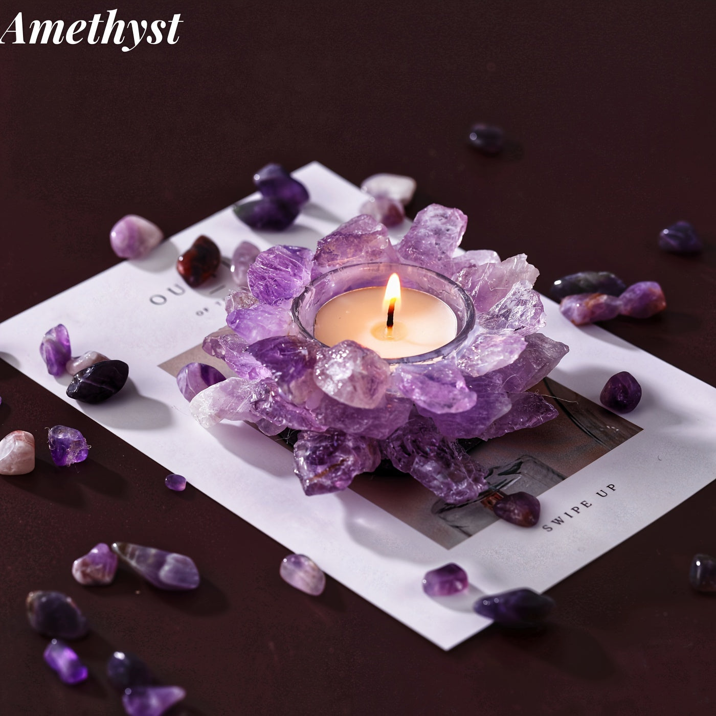 Natural Crystal Raw Stone Candle Holder For Healing - MysticPavilion