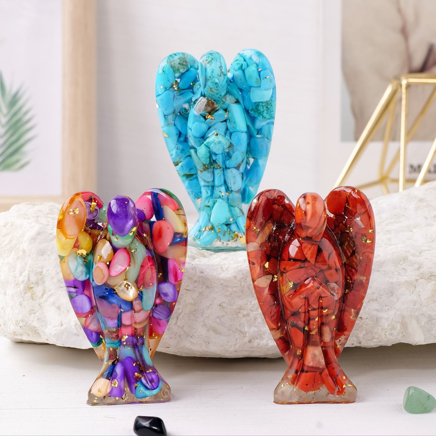 1 Pcs Natural Crystal Angel Statue - 3" Resin Gemstone Decoration for Reiki Healing - MysticPavilion