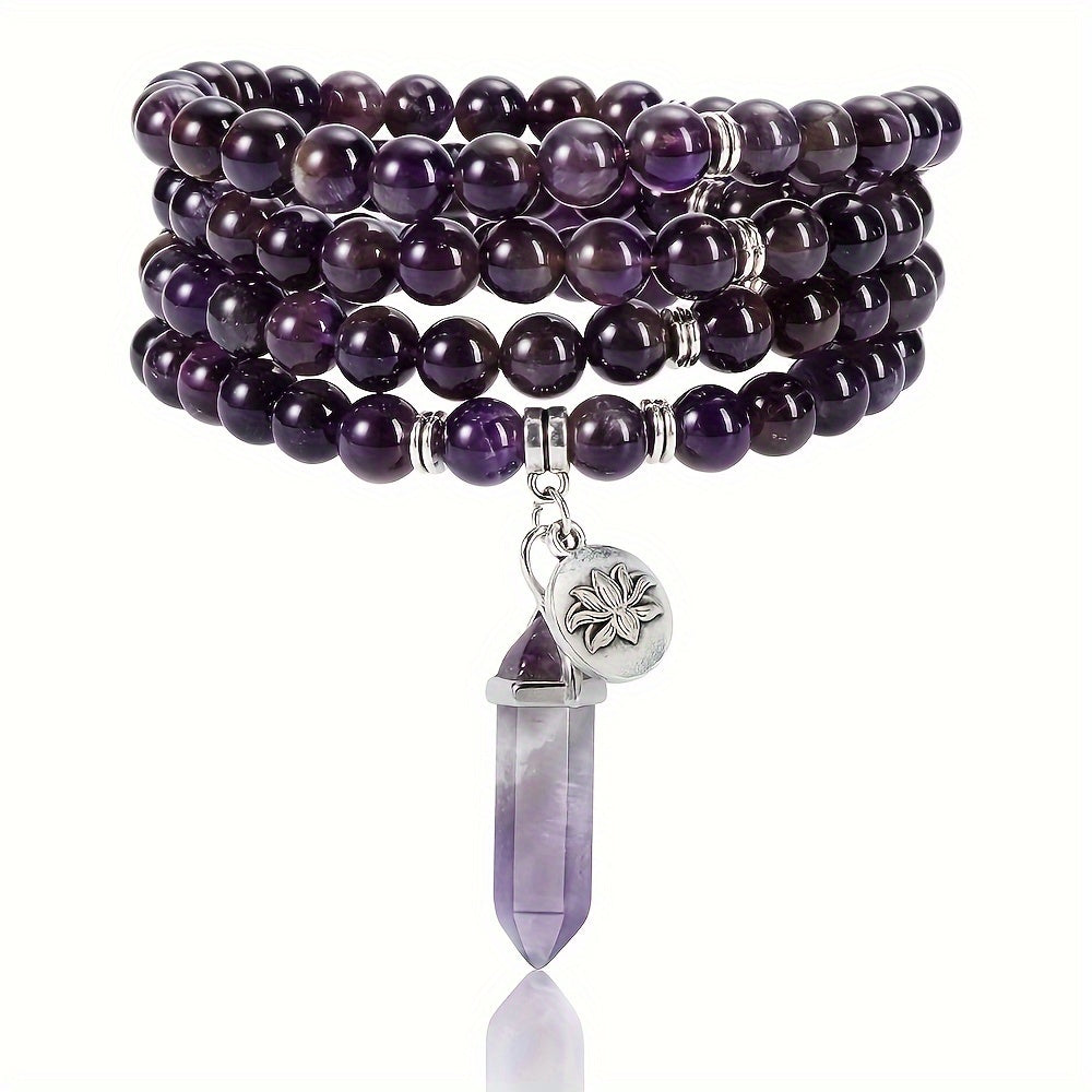 108 Beads 8mm Natural Amethyst Crystal Bracelet For Healing And Balancing - MysticPavilion