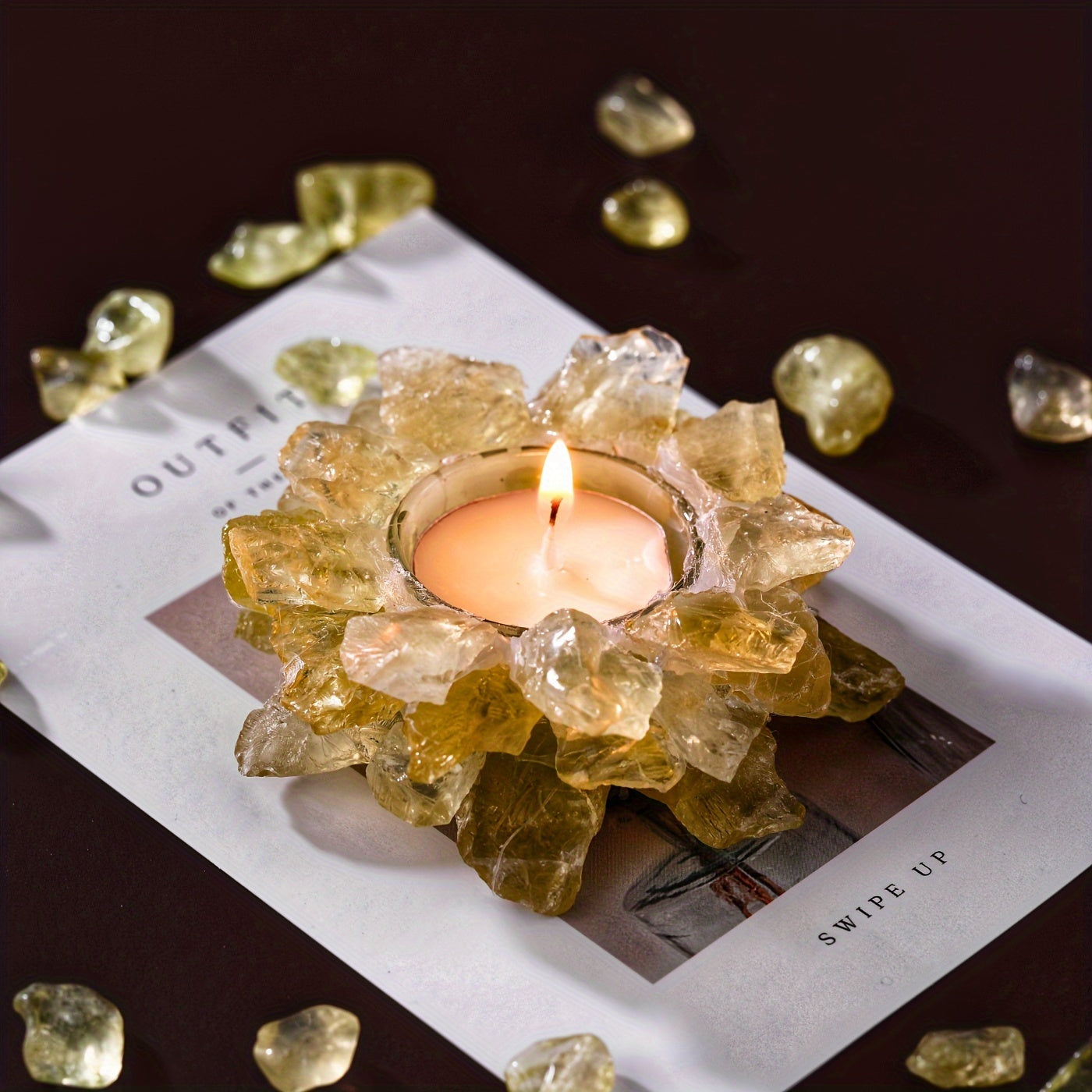 Natural Crystal Raw Stone Candle Holder For Healing - MysticPavilion