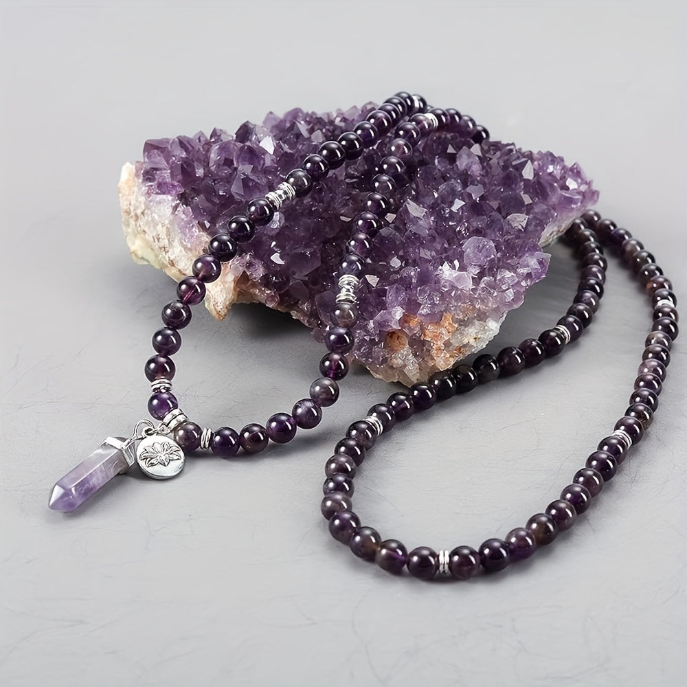 108 Beads 8mm Natural Amethyst Crystal Bracelet For Healing And Balancing - MysticPavilion