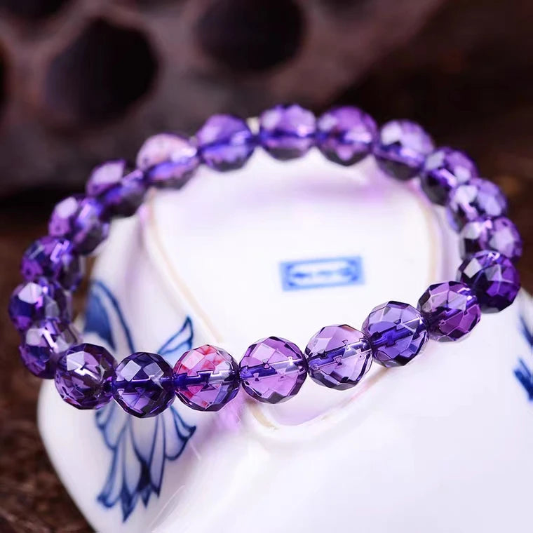 Amethyst Cut Faceted Round Beads Bracelet - MysticPavilion