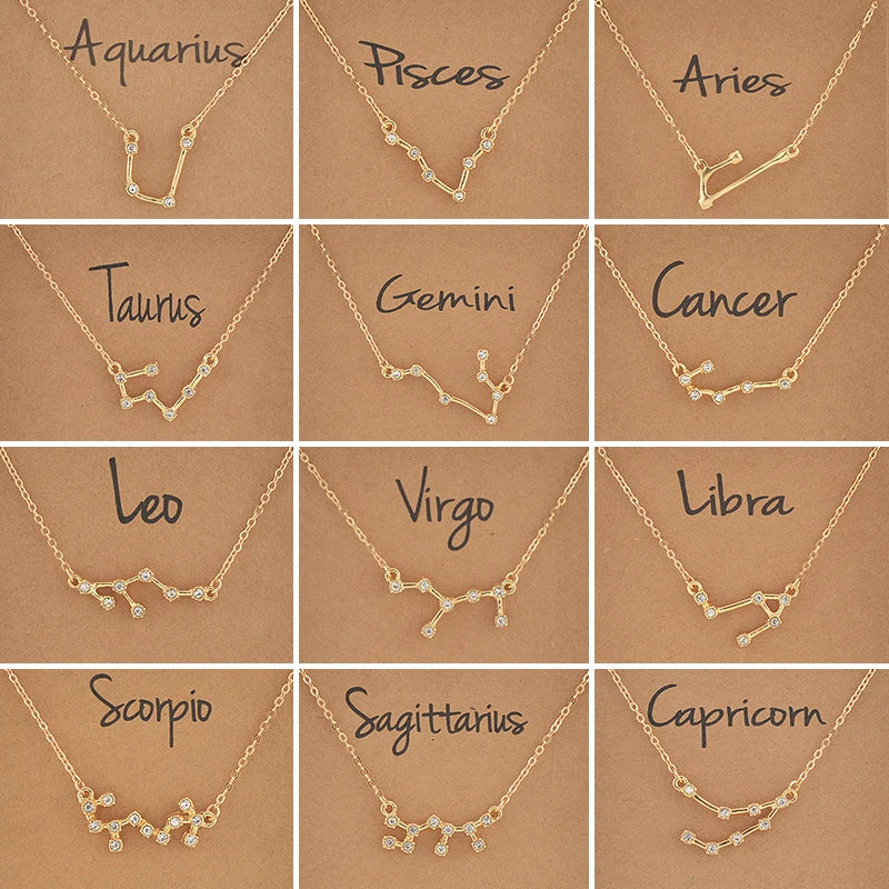 12 Constellation Cardboard Star Zodiac Sign Necklaces for Women - MysticPavilion
