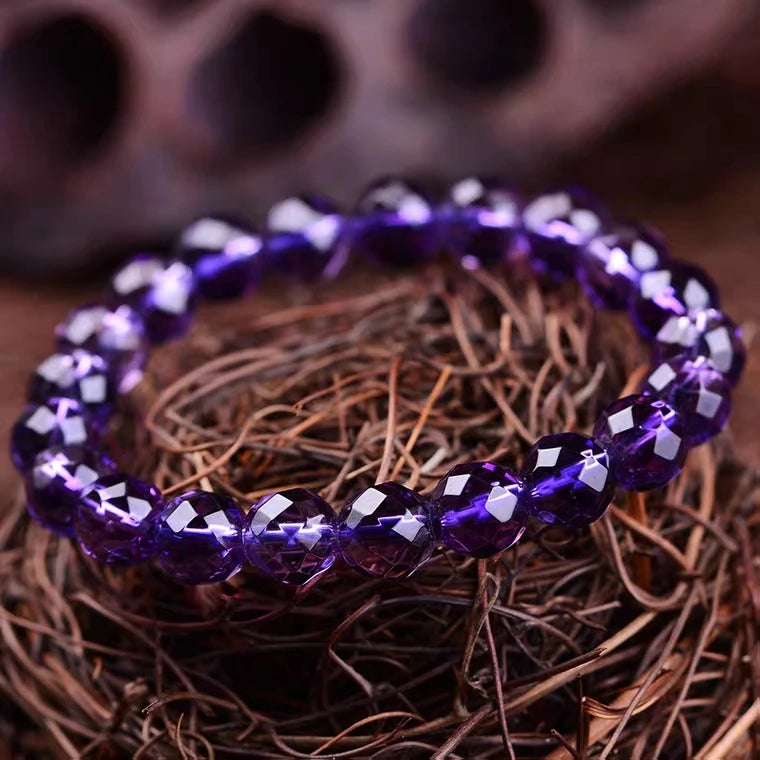 Amethyst Cut Faceted Round Beads Bracelet - MysticPavilion