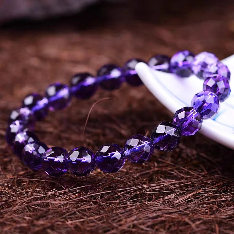 Amethyst Cut Faceted Round Beads Bracelet - MysticPavilion