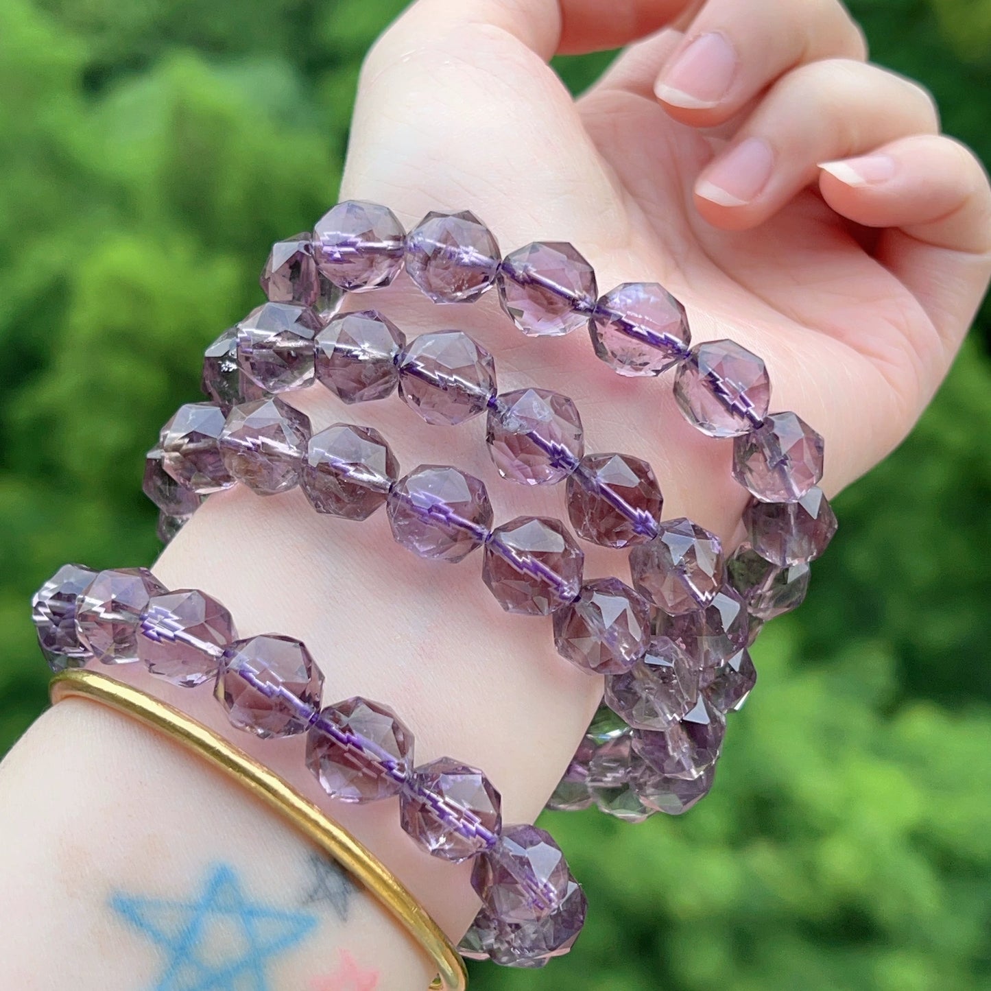 Amethyst Cut Faceted Round Beads Bracelet - MysticPavilion
