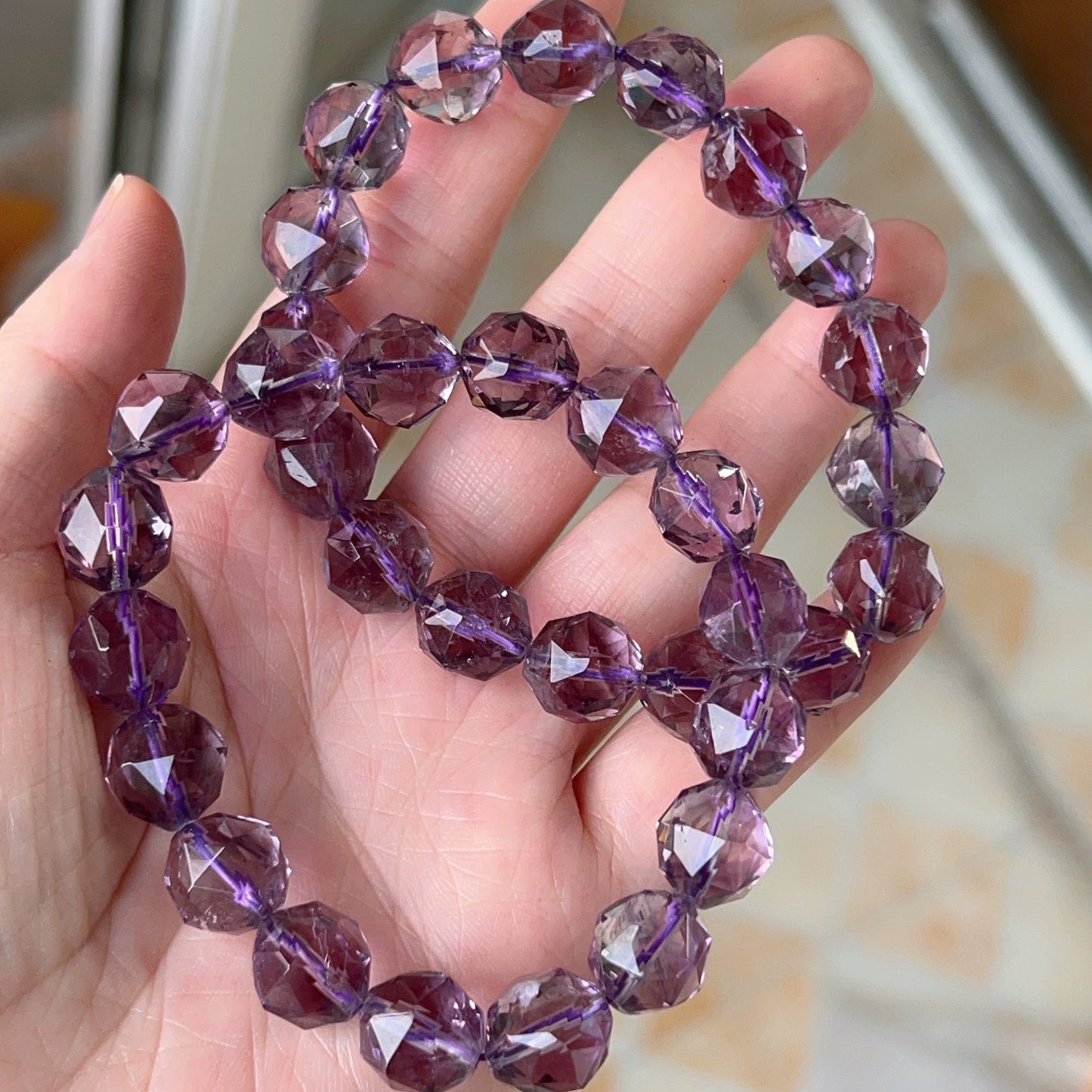 Amethyst Cut Faceted Round Beads Bracelet - MysticPavilion