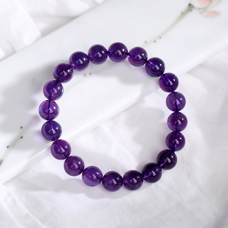 Purple Amethyst Round Beads Bracelet for Happiness - MysticPavilion