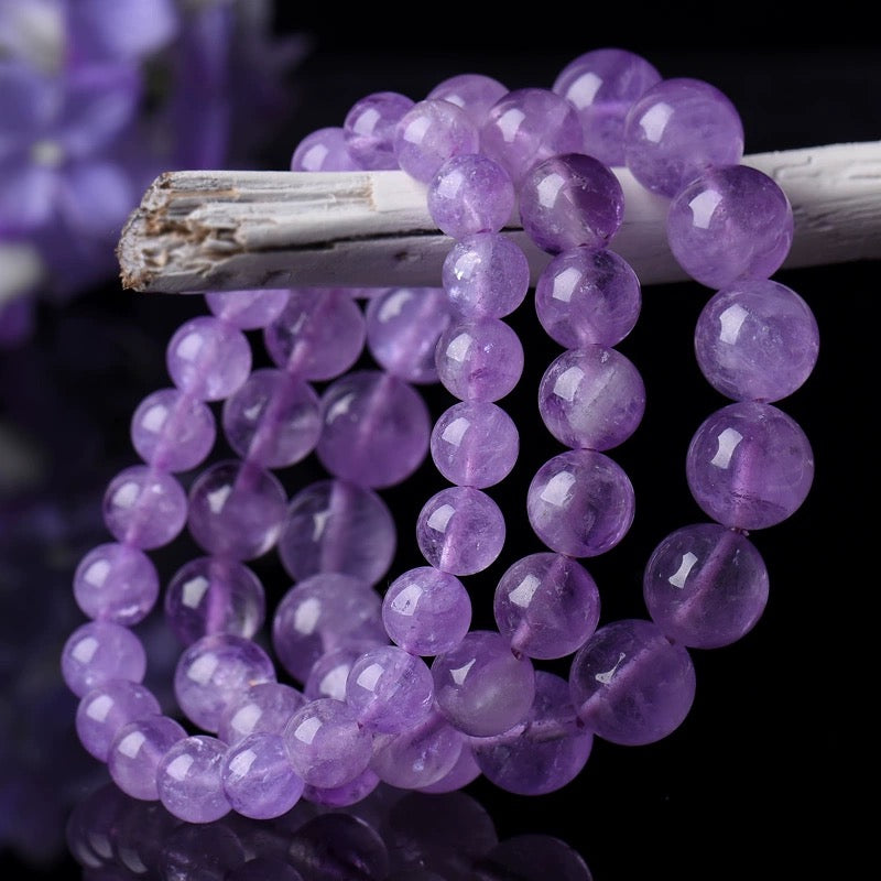 Purple Amethyst Round Beads Bracelet for Happiness - MysticPavilion