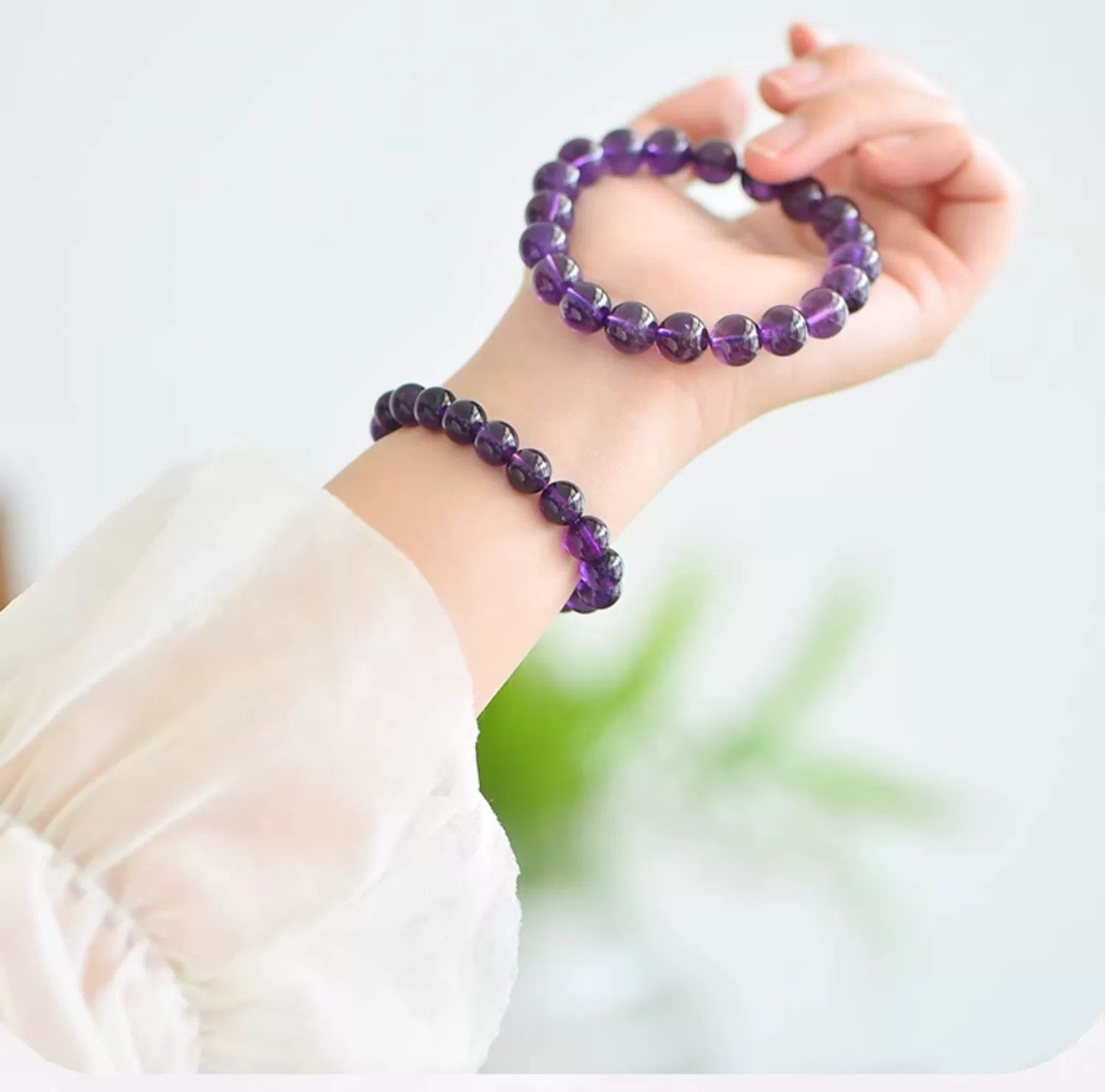 Purple Amethyst Round Beads Bracelet for Happiness - MysticPavilion