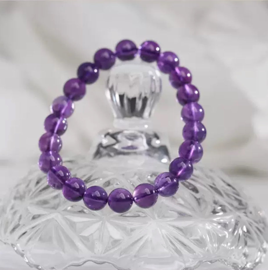 Purple Amethyst Round Beads Bracelet for Happiness - MysticPavilion