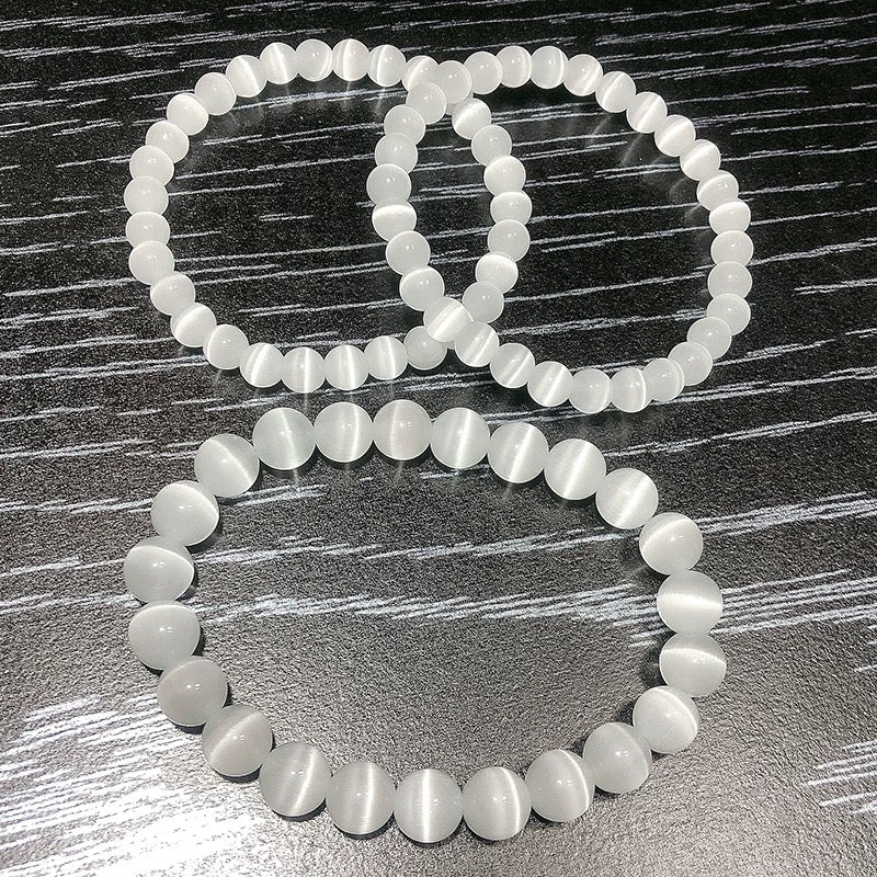 White Cat Eye Moonlight Stone Bracelet For Healing - MysticPavilion