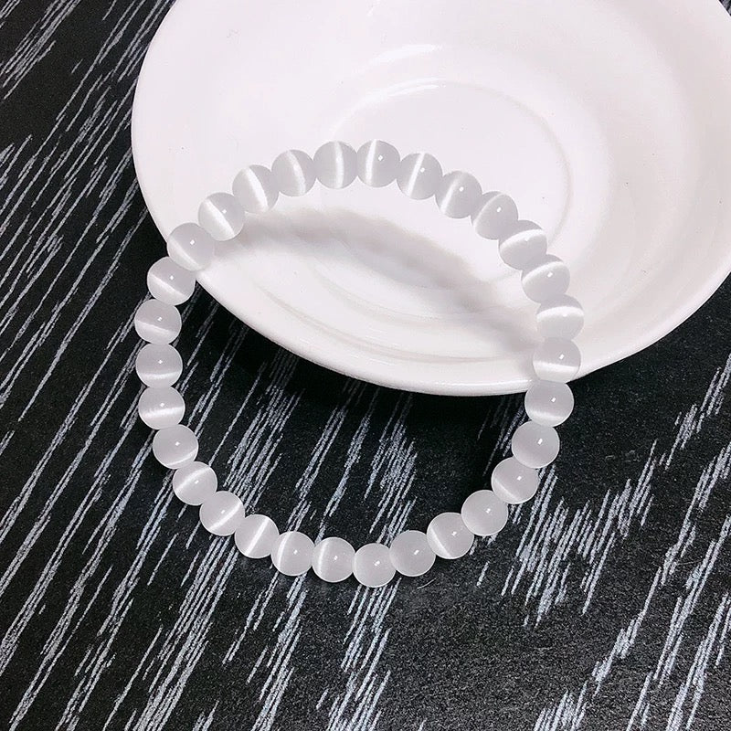 White Cat Eye Moonlight Stone Bracelet For Healing - MysticPavilion