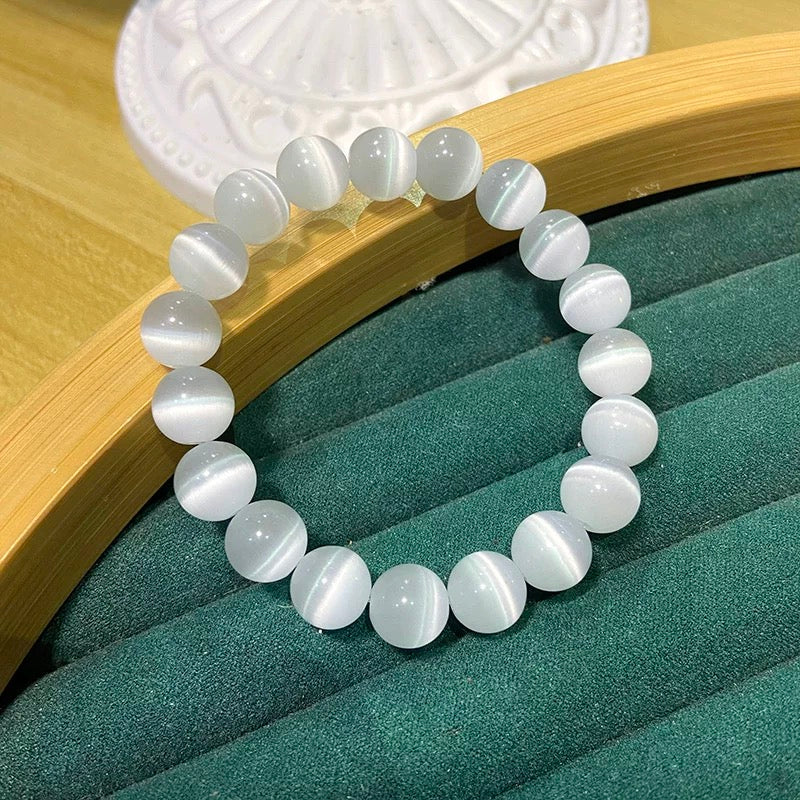 White Cat Eye Moonlight Stone Bracelet For Healing - MysticPavilion