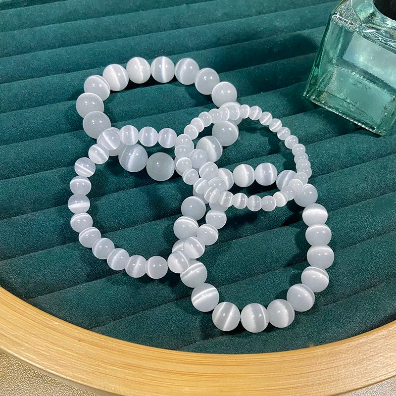 White Cat Eye Moonlight Stone Bracelet For Healing - MysticPavilion