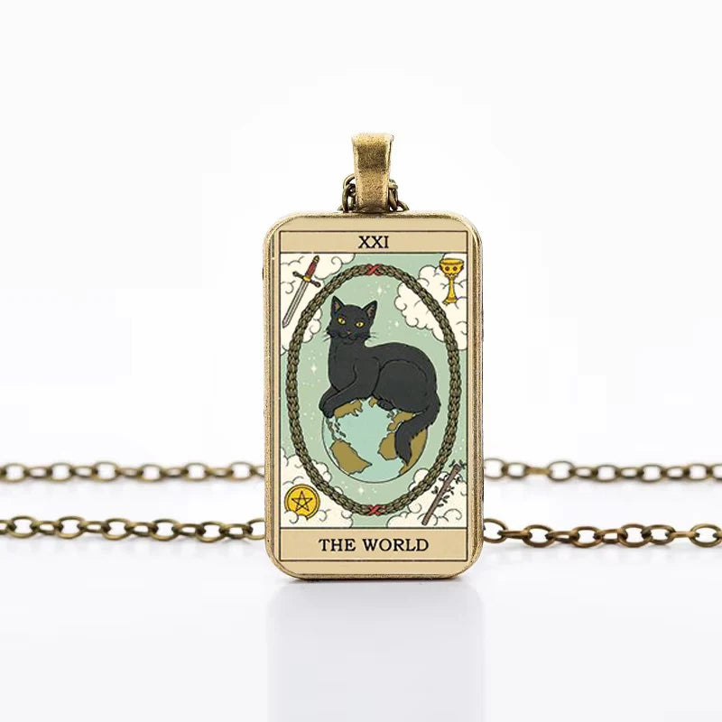 Cat Tarot Card Necklace for Mystical Protection and Intuition