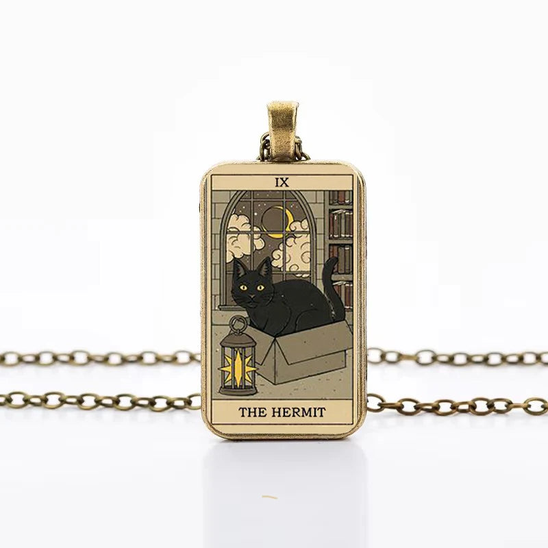 Cat Tarot Card Necklace for Mystical Protection and Intuition