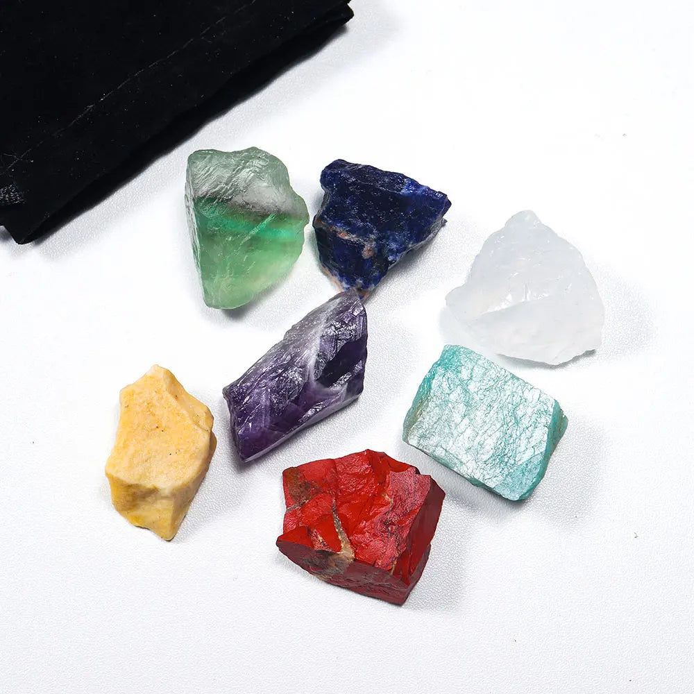 7 Chakra Set Raw Stones For Meditation - MysticPavilion
