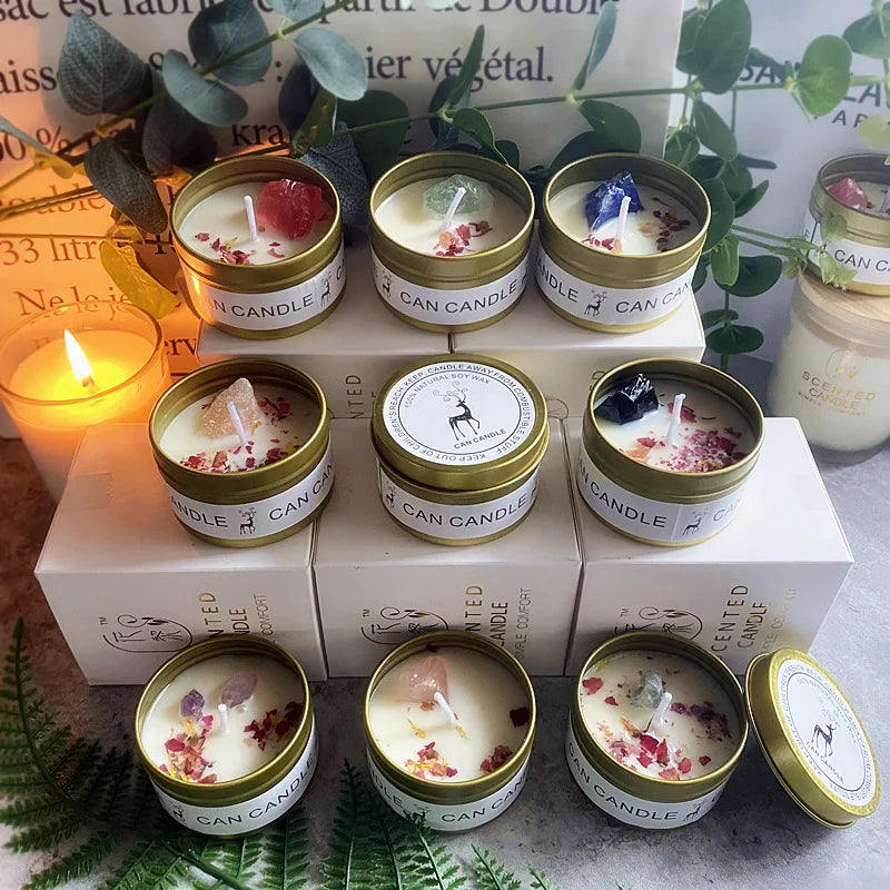 Dried Flower Aromatherapy Candles with Crystal Stone For Building Intimacy& Removing Interference - MysticPavilion