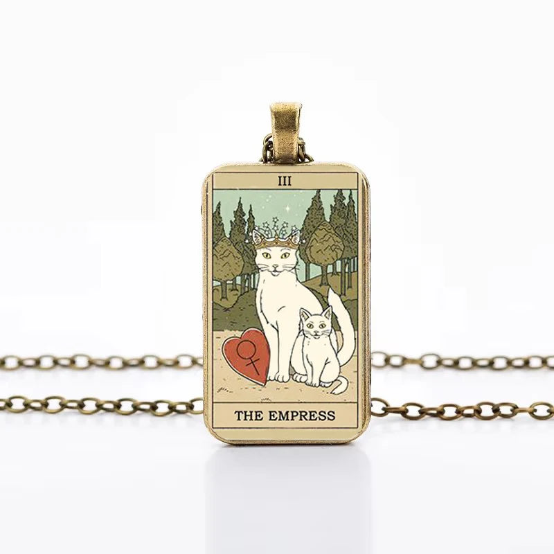 Cat Tarot Card Necklace for Mystical Protection and Intuition