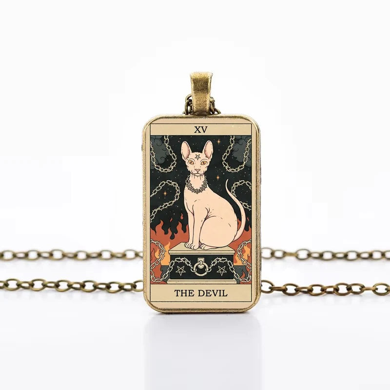 Cat Tarot Card Necklace for Mystical Protection and Intuition