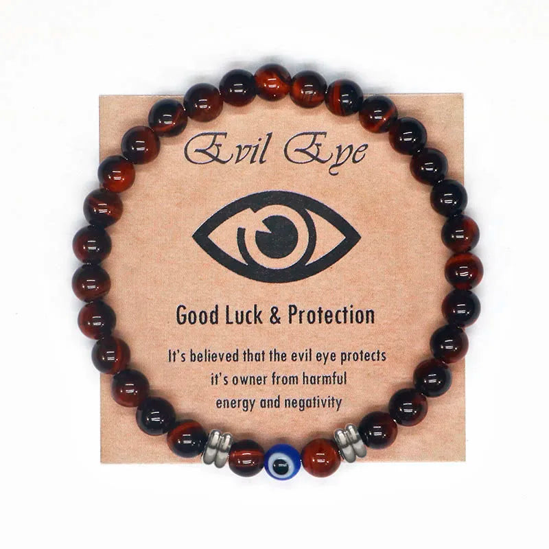 Tiger Eye Beaded Blue Evil Eye Bracelet For Protection & Strength - MysticPavilion