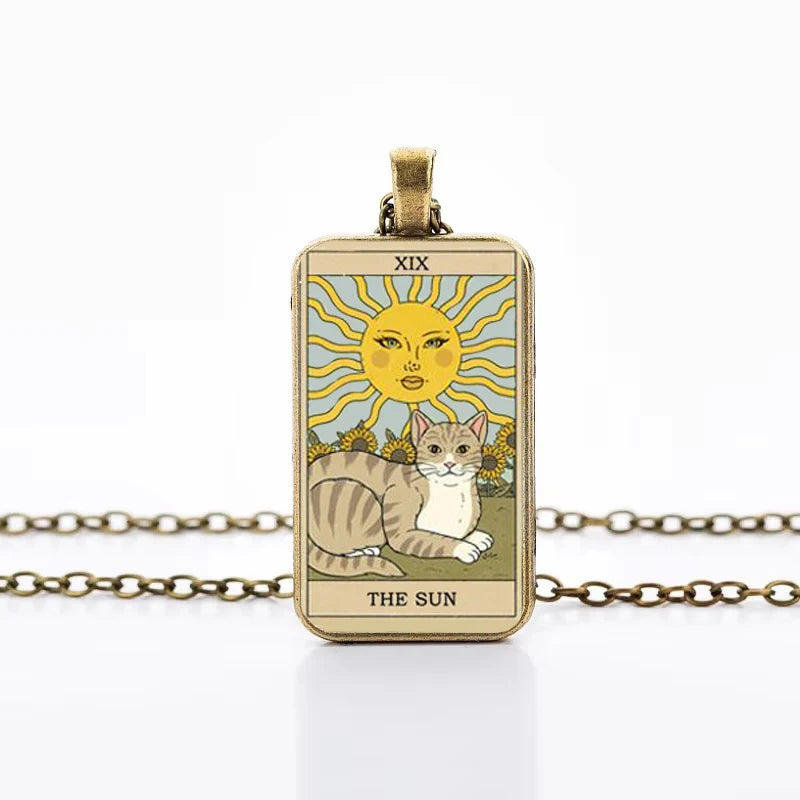 Cat Tarot Card Necklace for Mystical Protection and Intuition
