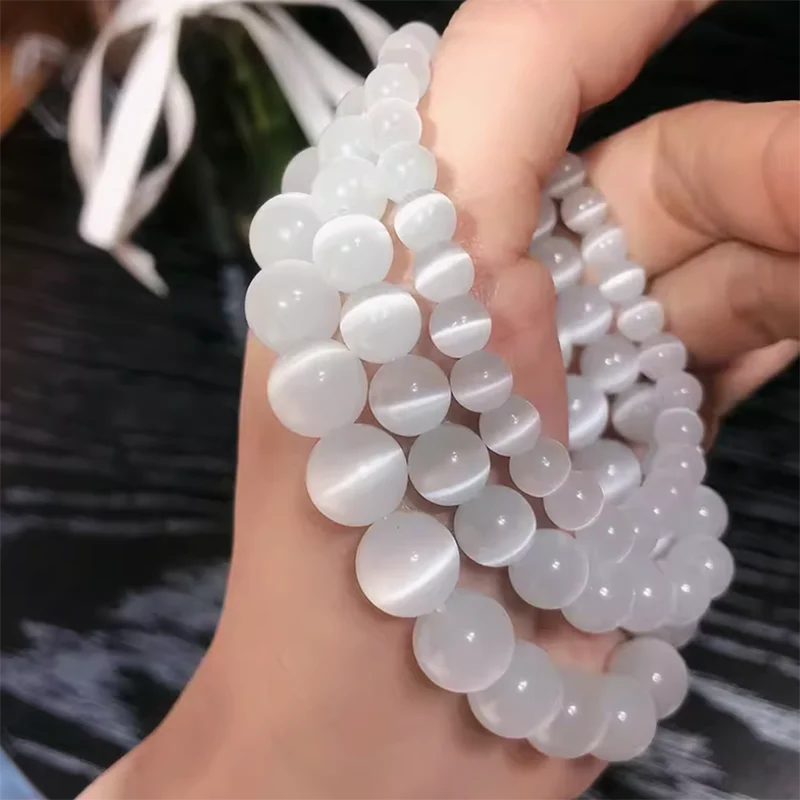 White Cat Eye Moonlight Stone Bracelet For Healing - MysticPavilion