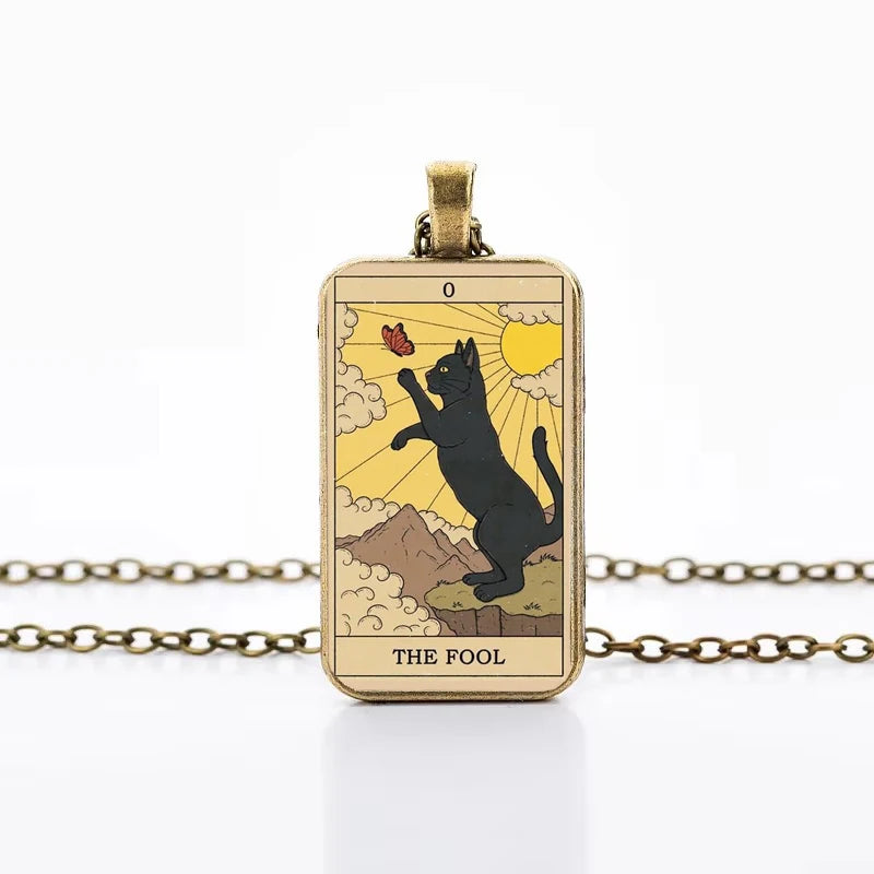Cat Tarot Card Necklace for Mystical Protection and Intuition