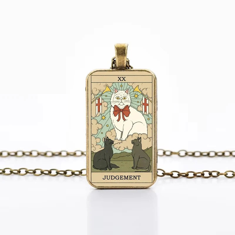 Cat Tarot Card Necklace for Mystical Protection and Intuition