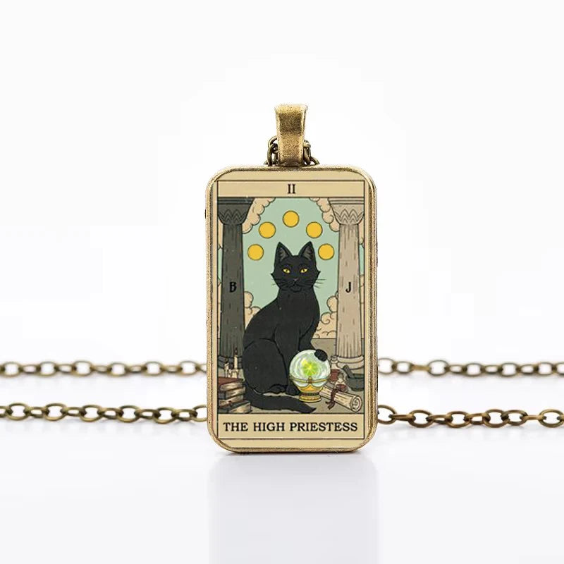 Cat Tarot Card Necklace for Mystical Protection and Intuition