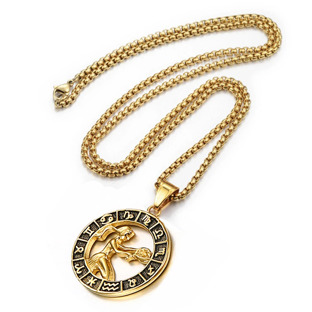Gold Zodiac Pendant Necklace Symbol of Self-Identity and Cosmic Power