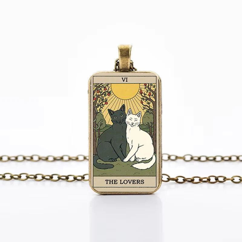 Cat Tarot Card Necklace for Mystical Protection and Intuition