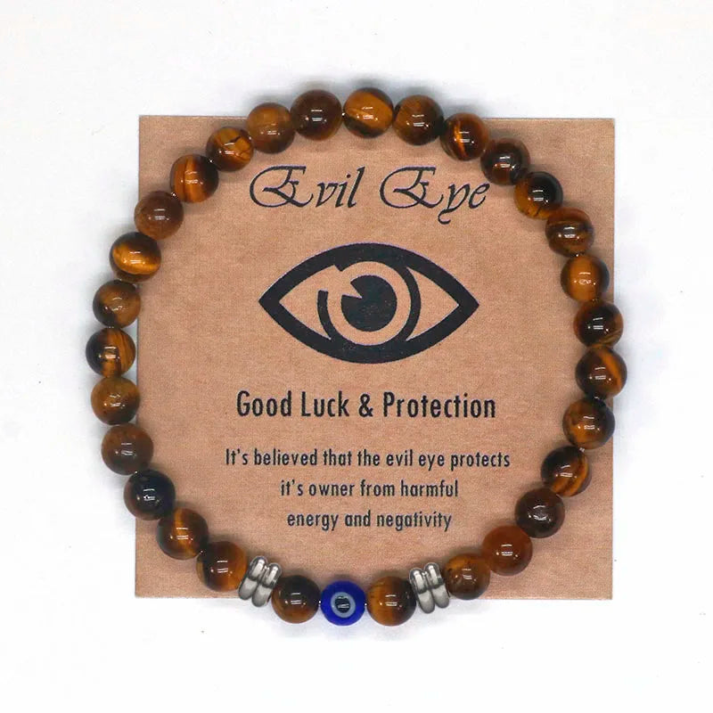 Tiger Eye Beaded Blue Evil Eye Bracelet For Protection & Strength - MysticPavilion