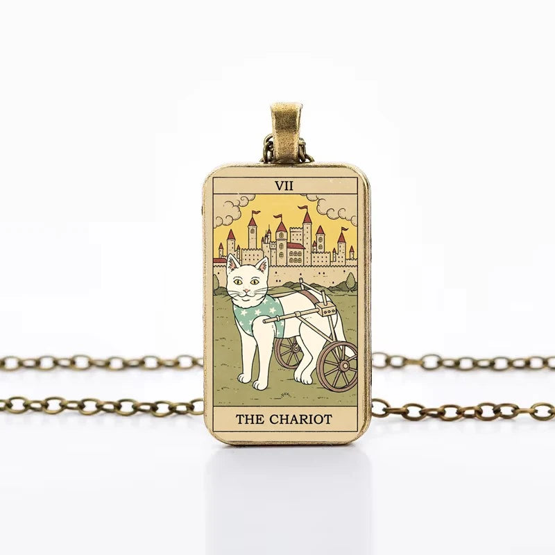 Cat Tarot Card Necklace for Mystical Protection and Intuition