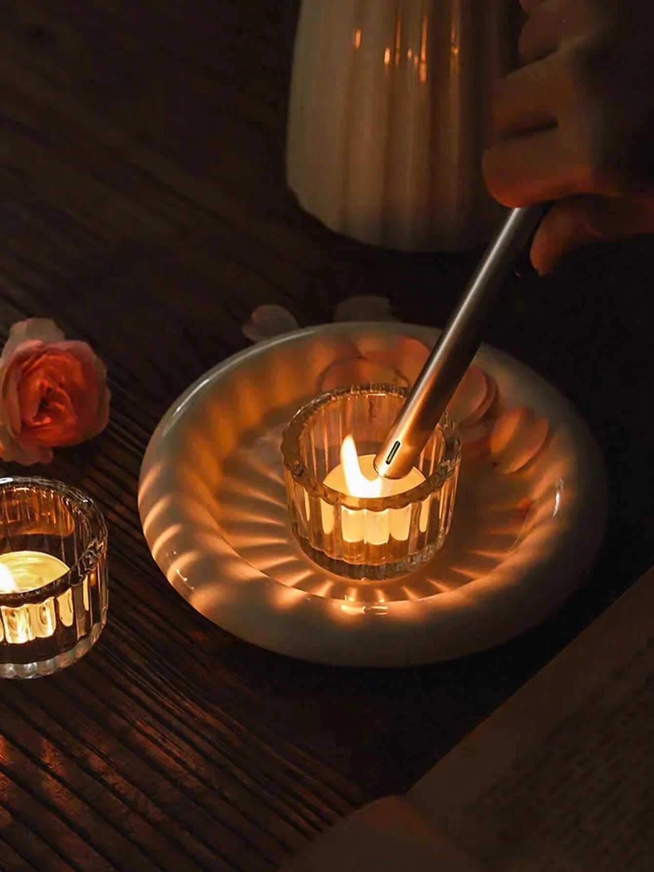 Ribbed Glass Tealight Holders 2Pcs - MysticPavilion