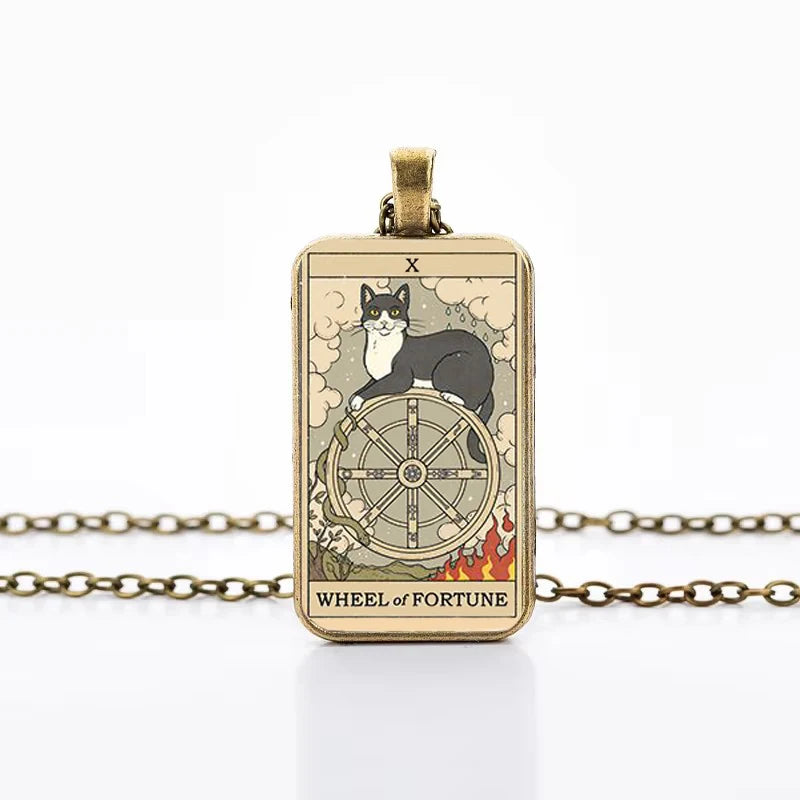 Cat Tarot Card Necklace for Mystical Protection and Intuition