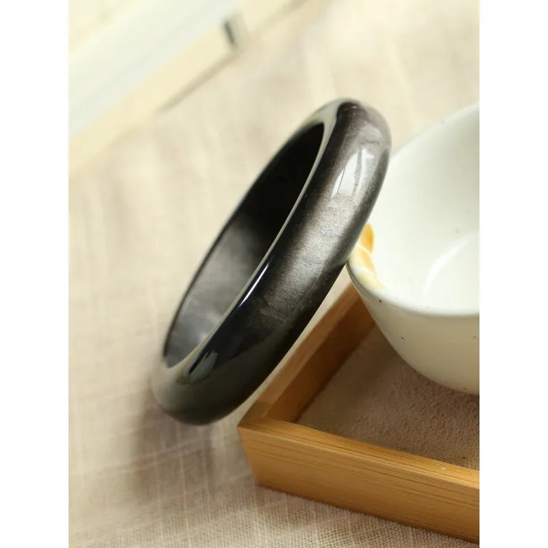 Black Obsidian Bangle For Meditation & Intuition - MysticPavilion